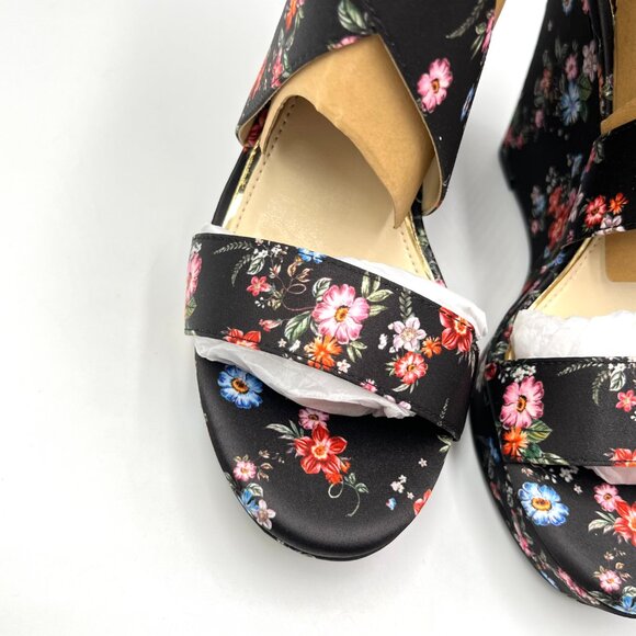 Jessica Simpson Womens Size 8.5 Jinxxi Black Floral Flower Wedges Sandals Shoes - Picture 3 of 14